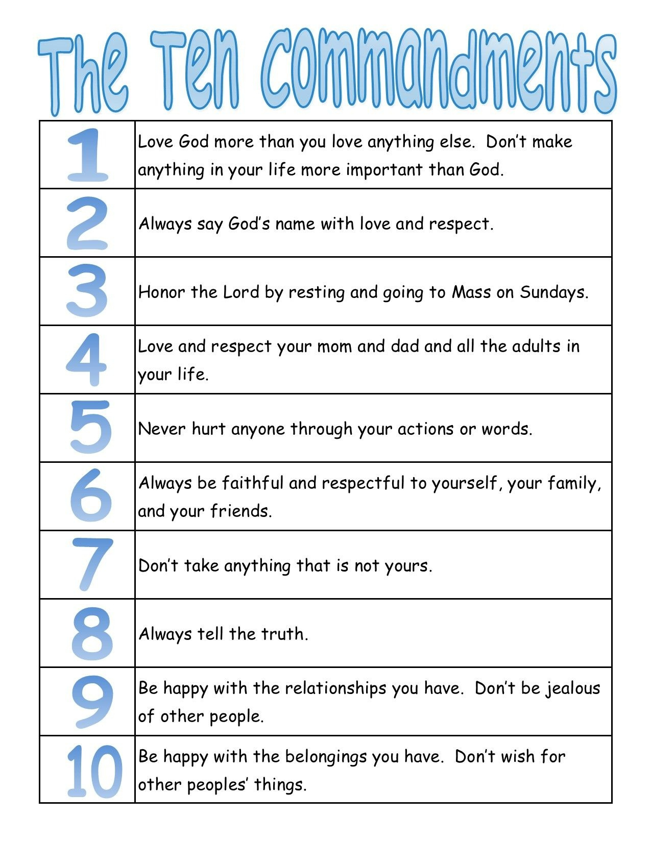 11 Best Images Of 10 Commandments Catholic Kids Worksheets Children