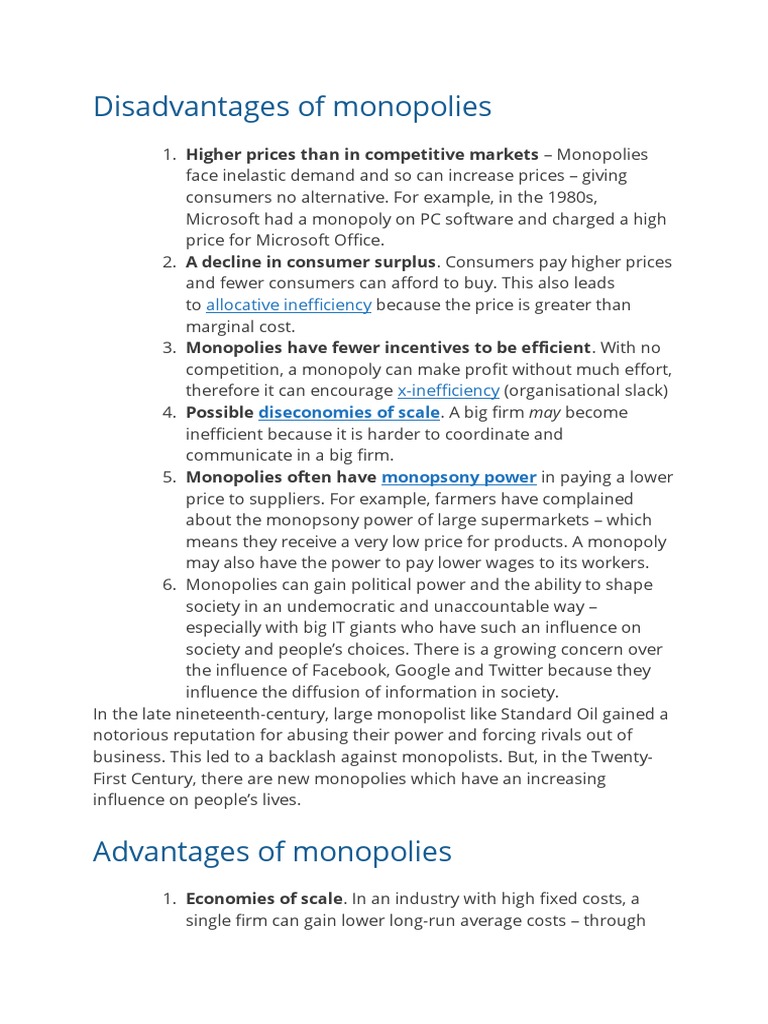 Advantages And Disadvantages Of Monopolies Economics Help