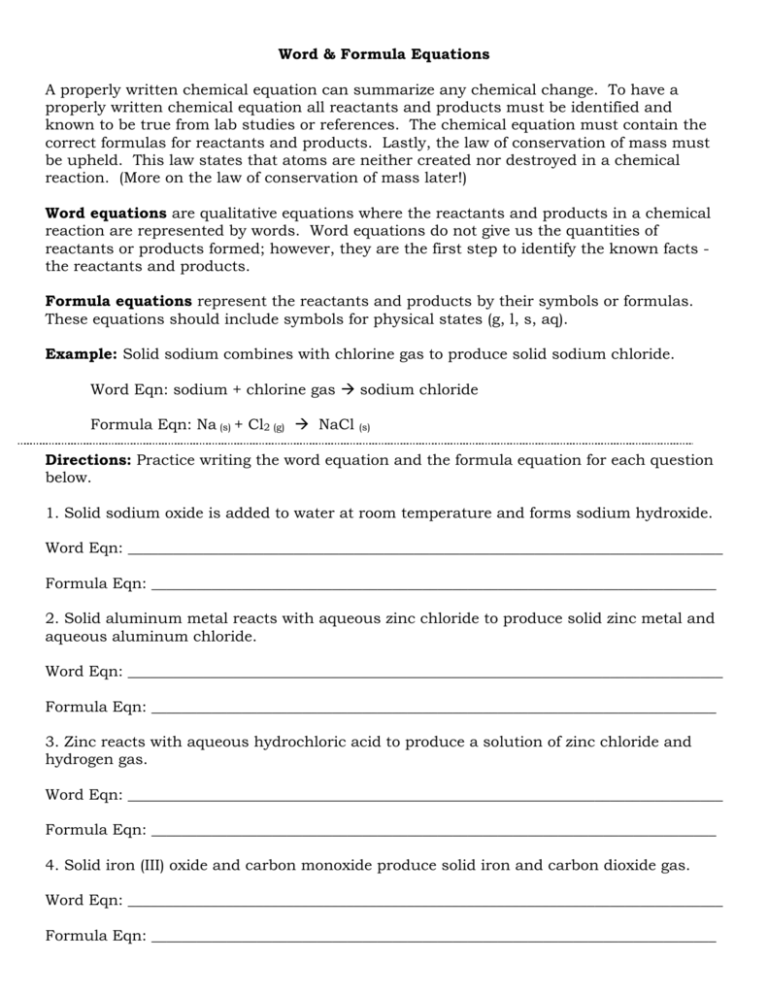 Agenda Warm Up Word Equations Chemical Reactions And Energy