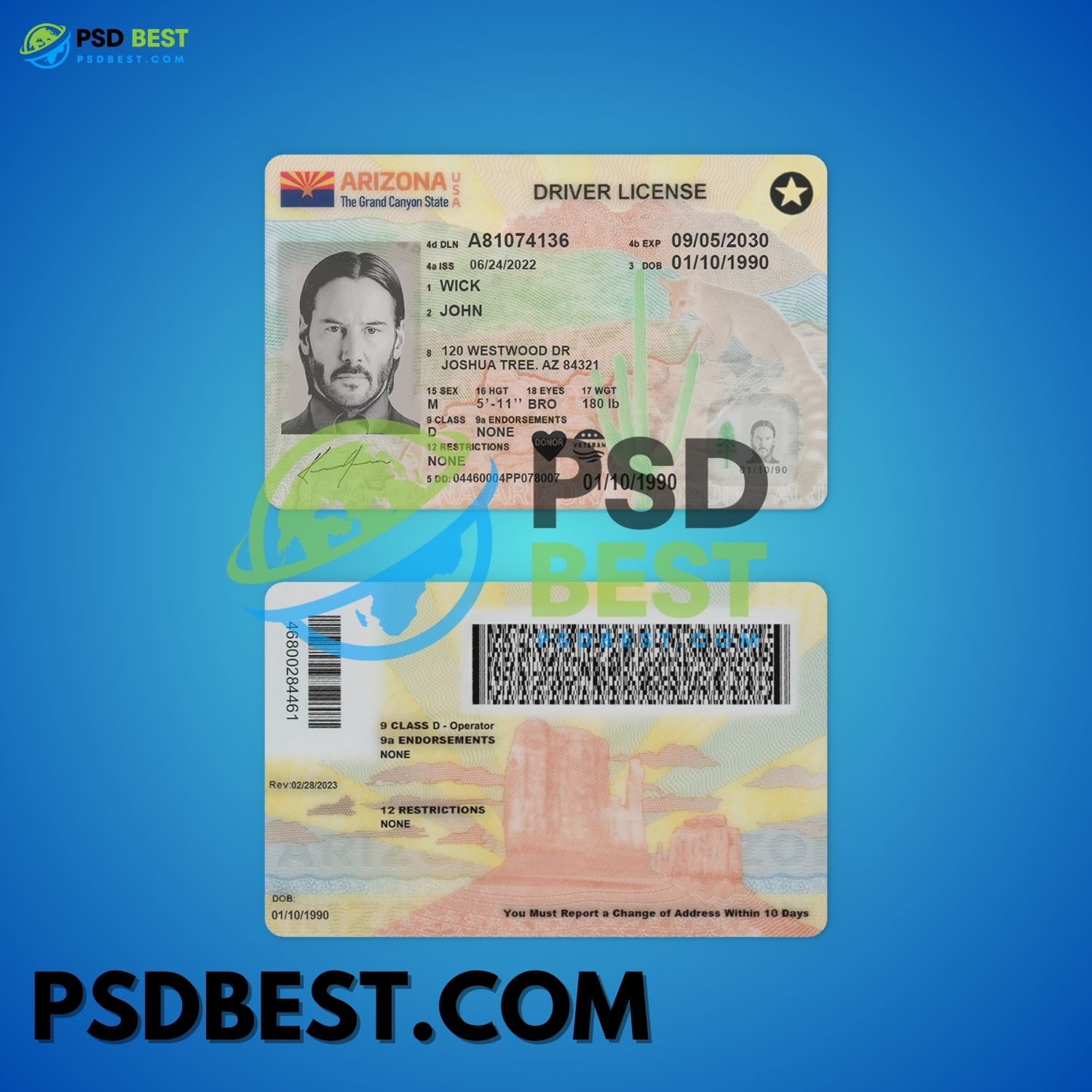 Arizona Driving License Template V2 Psd Documents