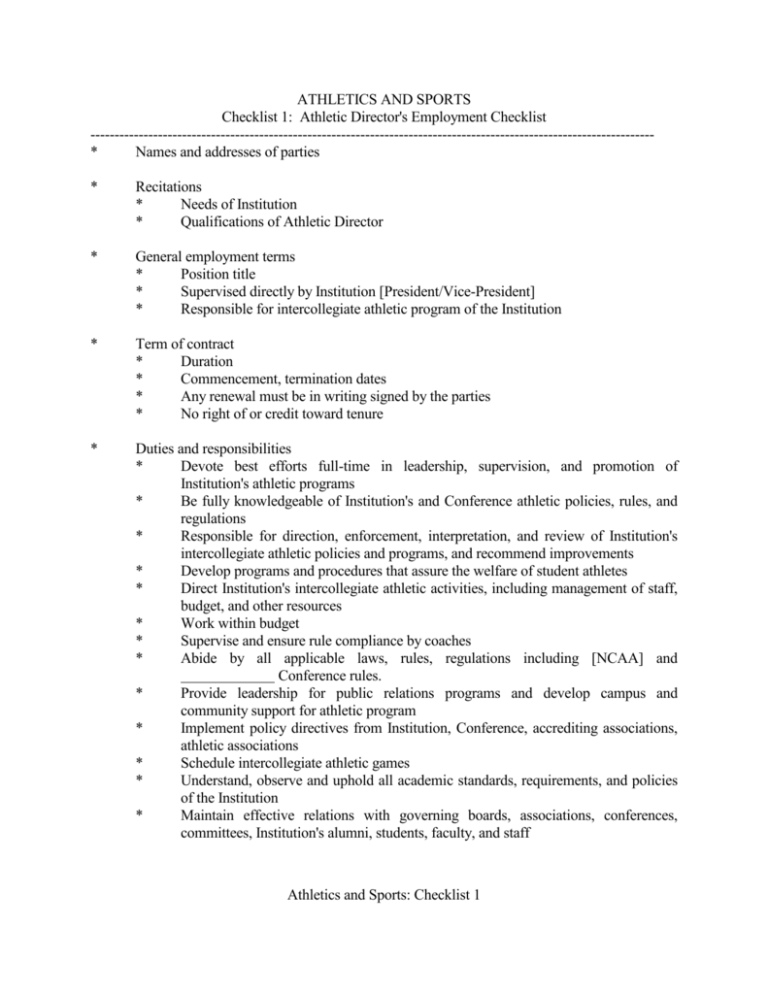 Athletic Director S Employment Checklist