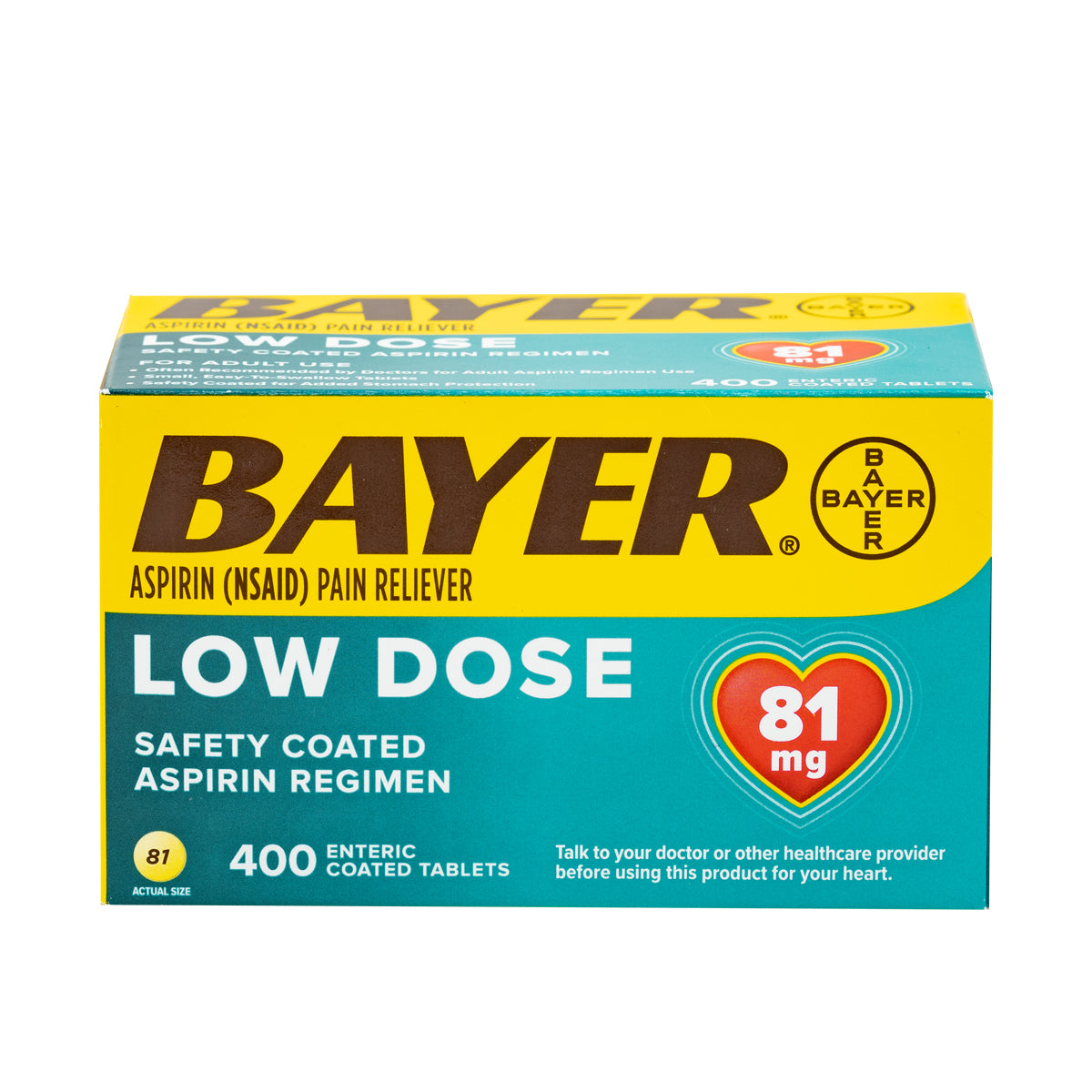 Bayer Low Dose Aspirin Regimen 400 Tablets 81 Mg Enteric Coated Exp