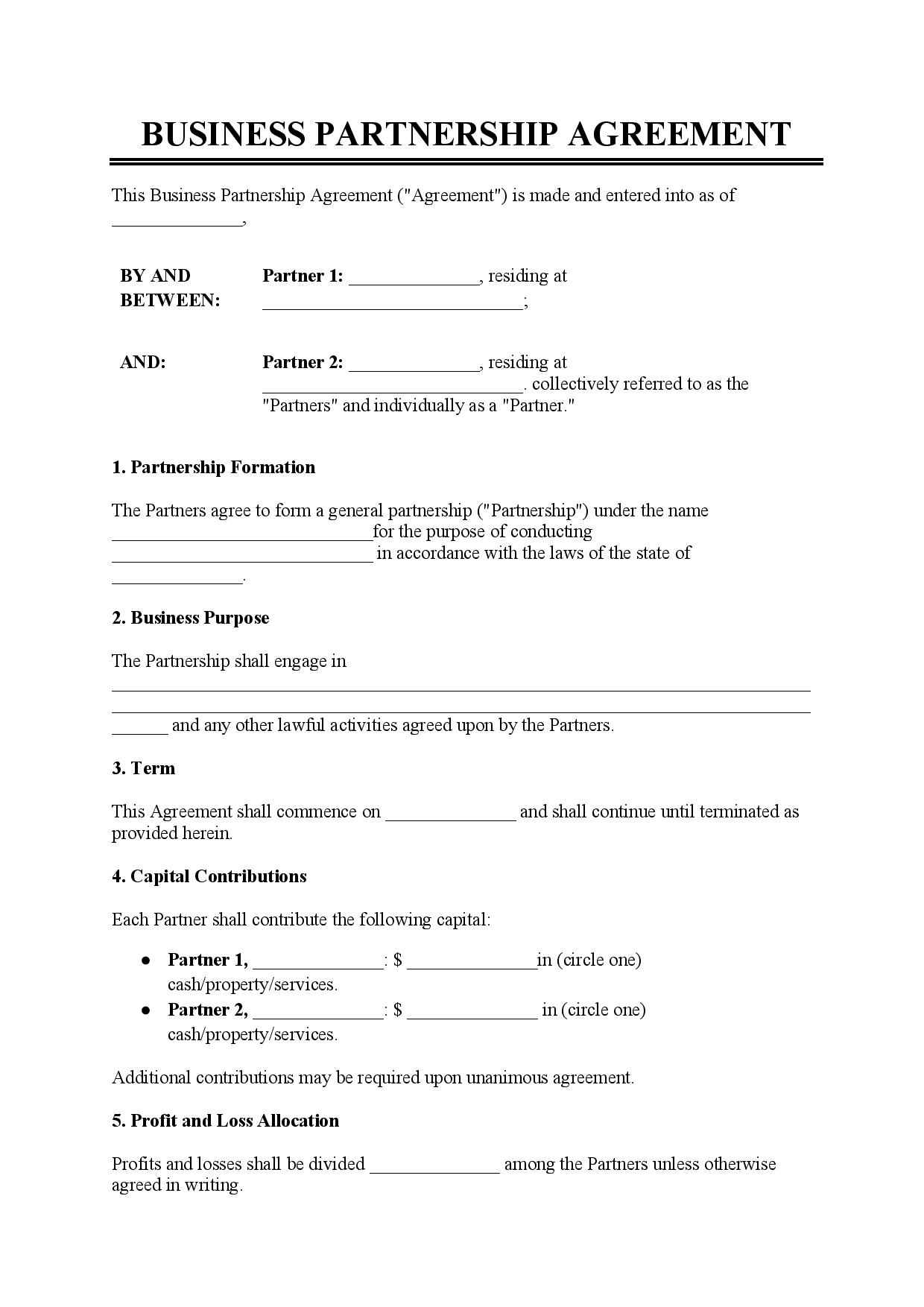 Business Partnership Agreement Template Free Download Easy Legal Docs