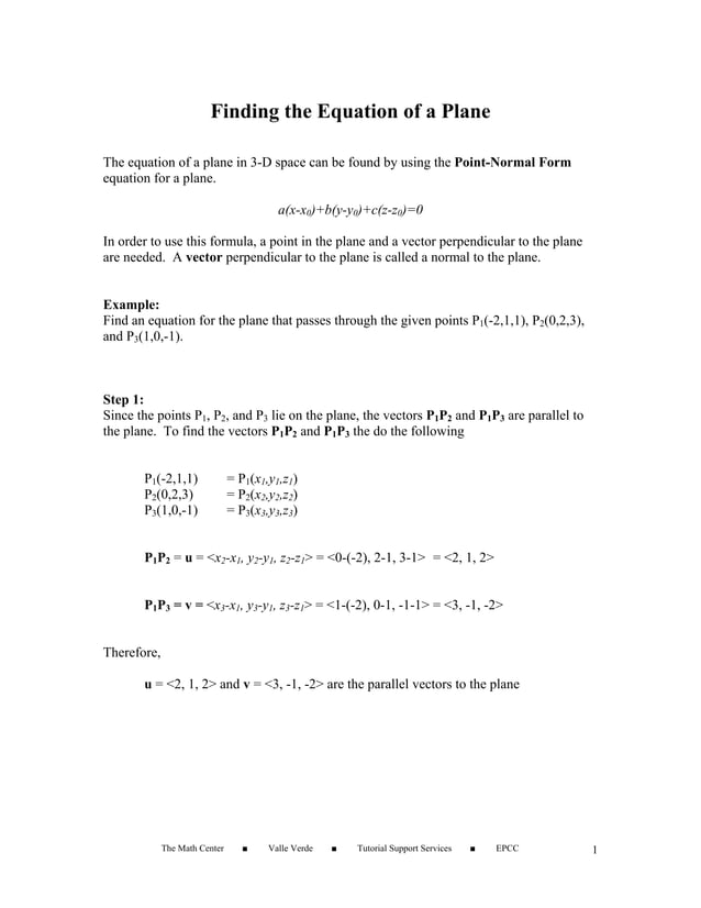 Equation Of A Plane