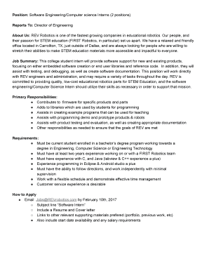 Fillable Online Position Software Engineering Computer Science Interns