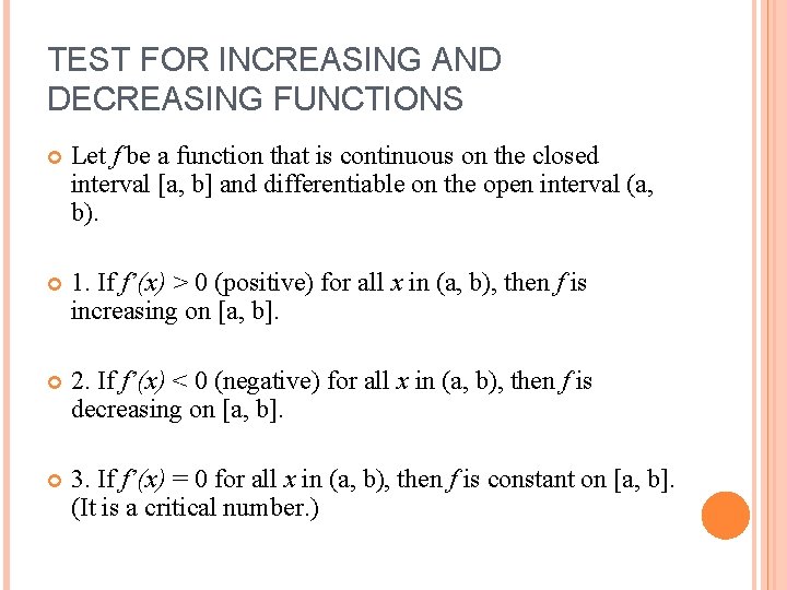 First Derivative Test For Increasing Or Decreasing Functions Youtube