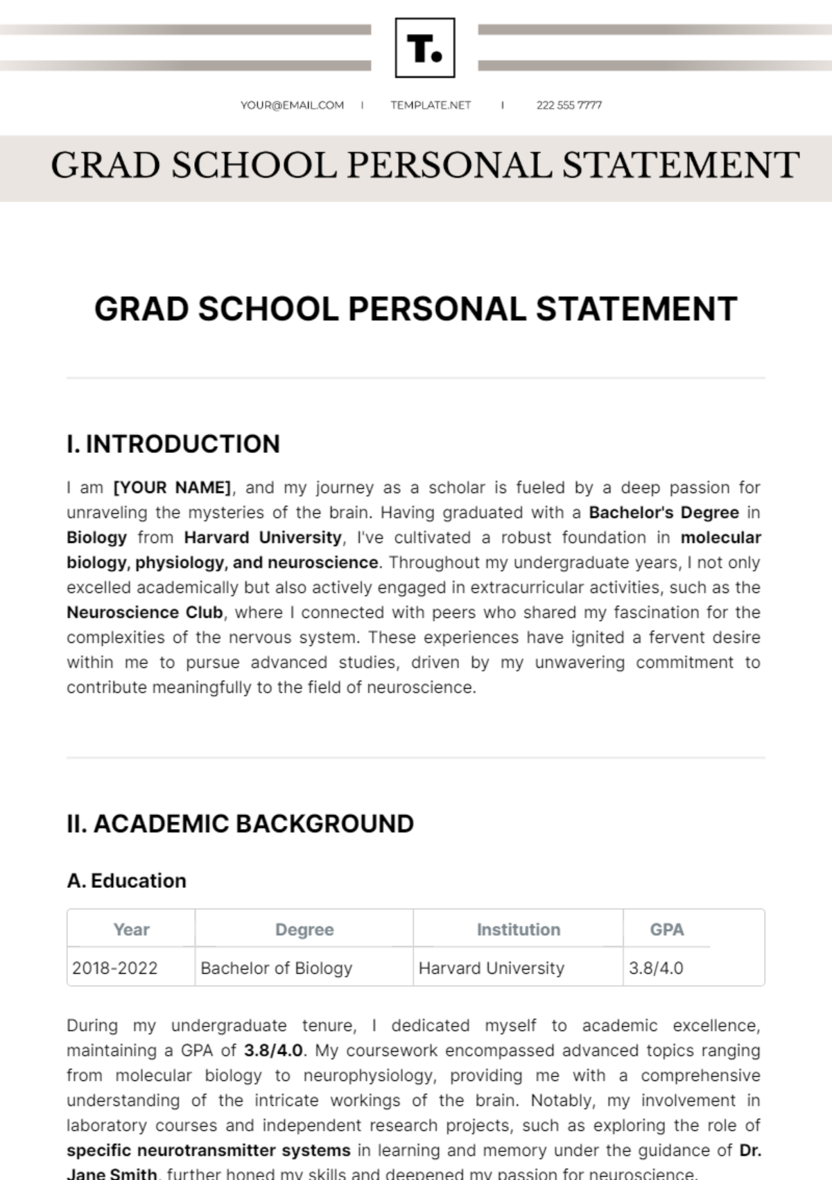 Free Grad School Personal Statement Template Edit Online Download