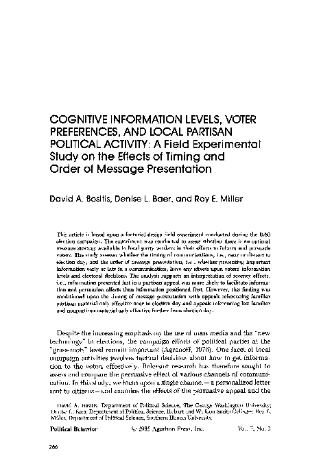 Informing Electorates Via Election Law An Experimental Study Of Partisan Endorsements And Nonpartisan Voter Guides In Local Elections Election Law Journal Rules Politics And Policy