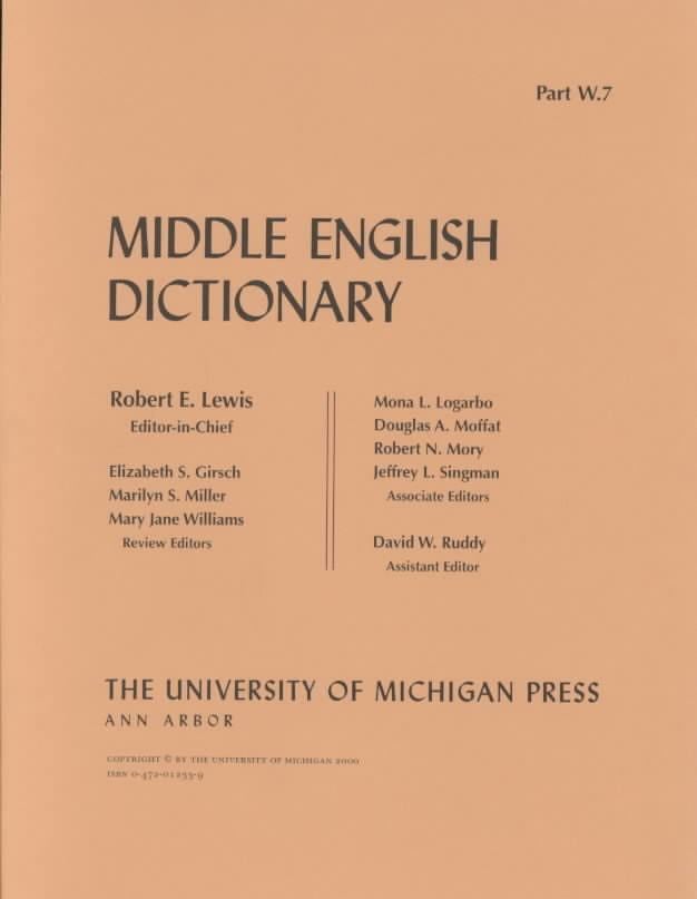 Middle English Dictionary Middle English Dictionary 9780472011629