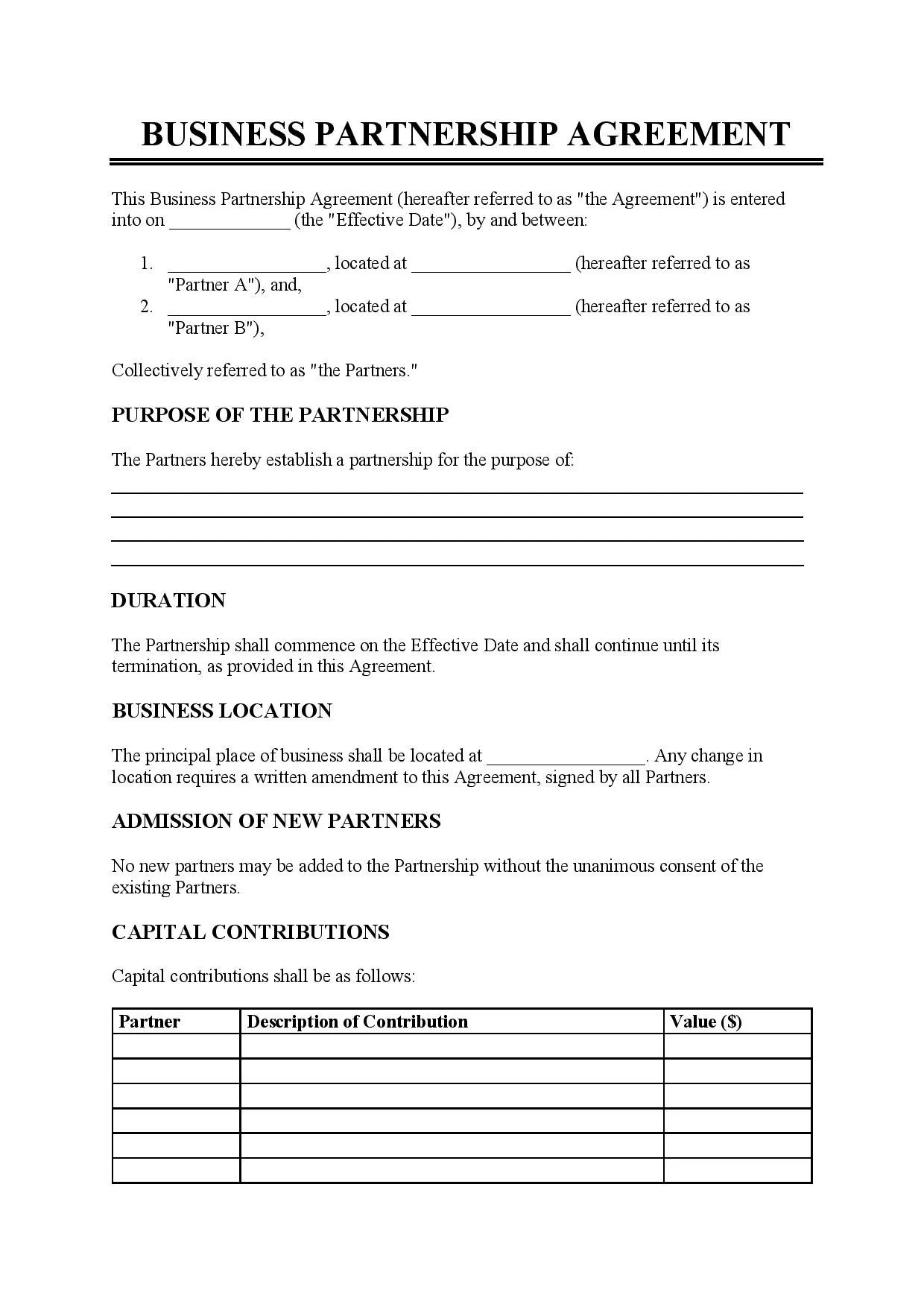 Partnership Agreement Template