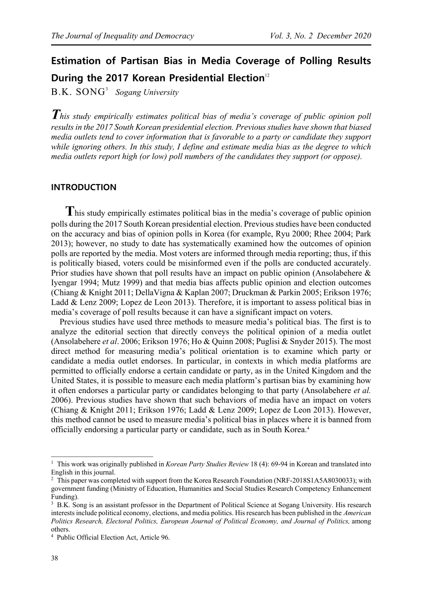 Pdf Estimation Of Partisan Bias In Media Coverage Of Polling Results