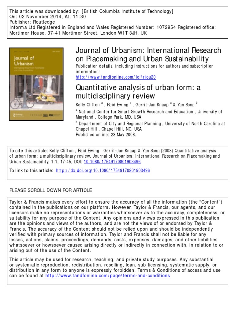 Pdf Quantitative Analysis Of Urban Form A Multidisciplinary Review