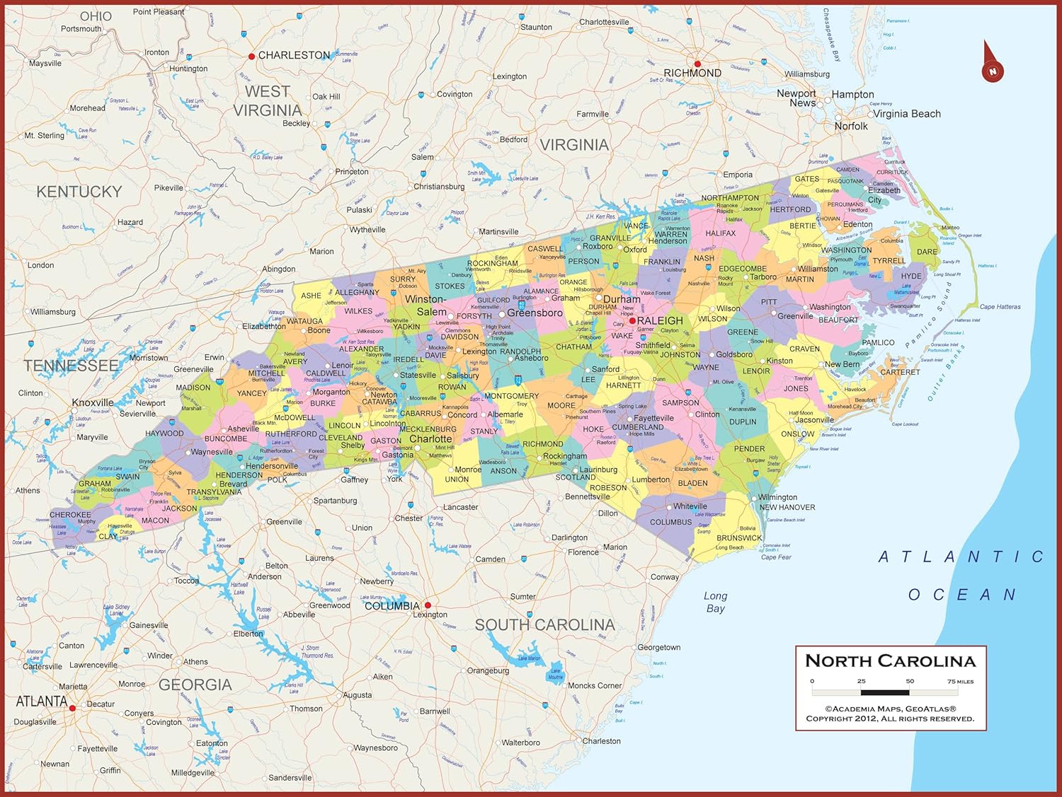 Printable North Carolina County Map