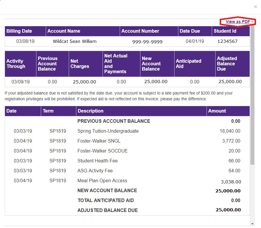 Printing Tuition Bill Student Enterprise Systems Northwestern University