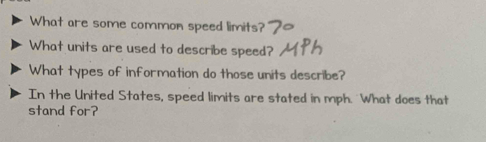 Solved What Are Some Common Speed Limits What Units Are Used To