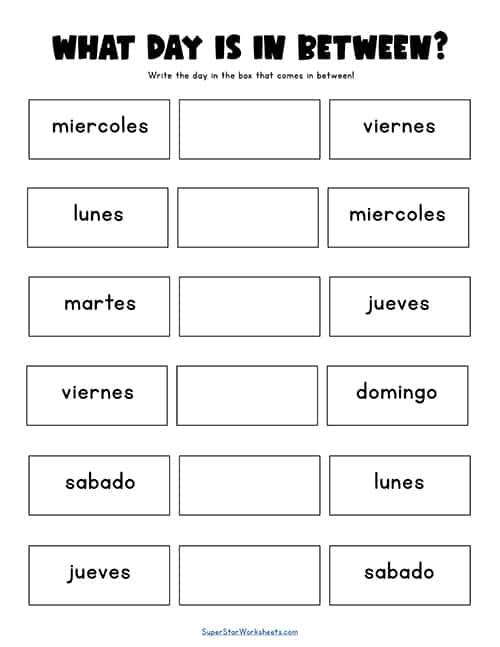 Spanish Days Of The Week Worksheets Superstar Worksheets Worksheets